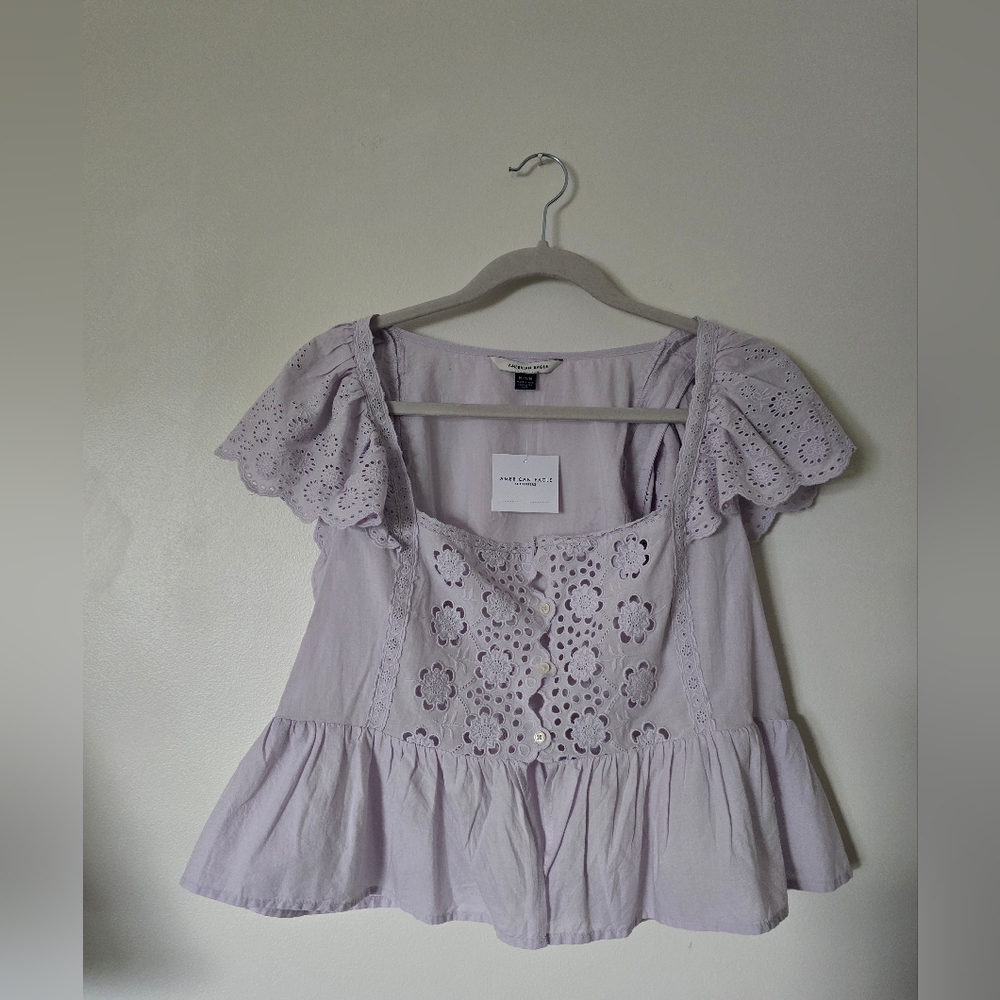 New American Eagle Soft Purple 100% Cotton Peplum Top Size Medium
